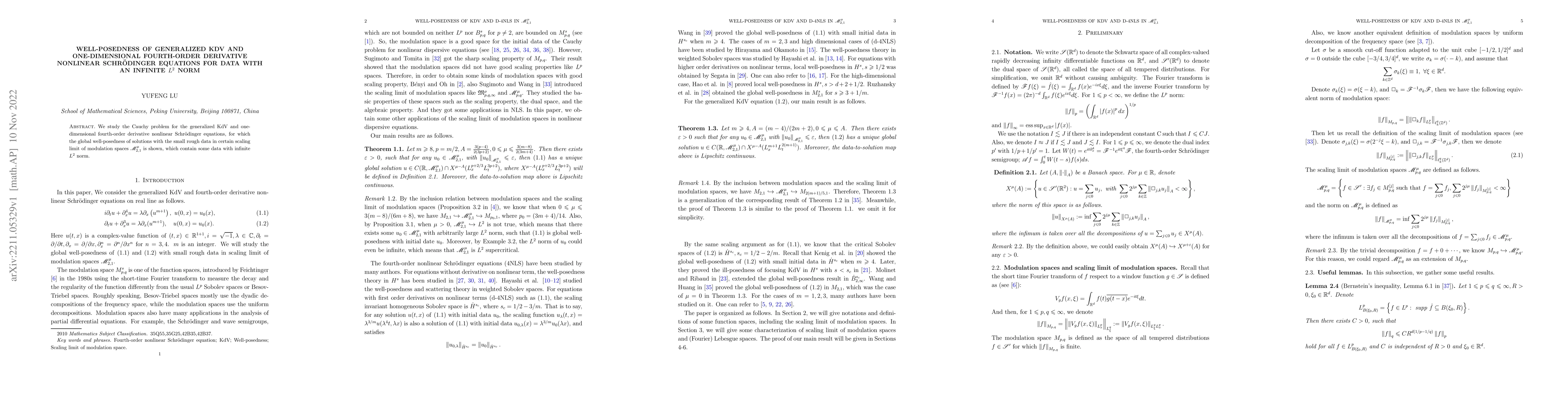 Thumbnail for Well-posedness of generalized KdV and one-dimensional fourth-order
  derivative nonlinear Schr\"odinger equations for data with an infinite $L^2$
  norm