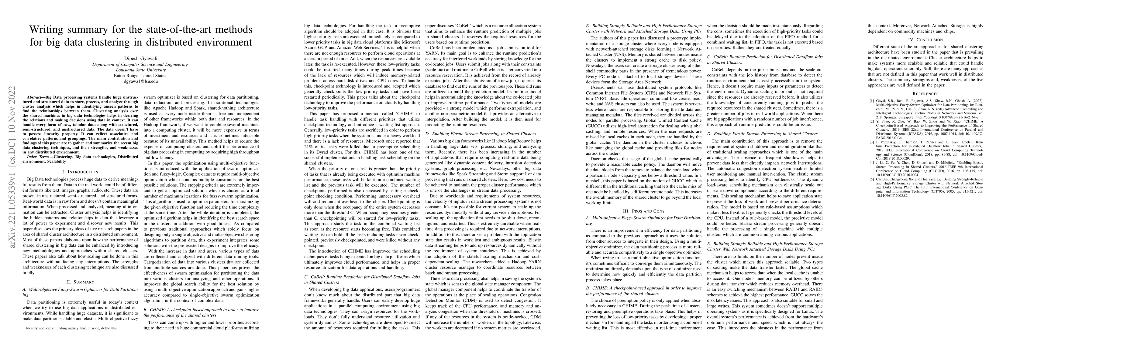 Thumbnail for Writing summary for the state-of-the-art methods for big data clustering
  in distributed environment