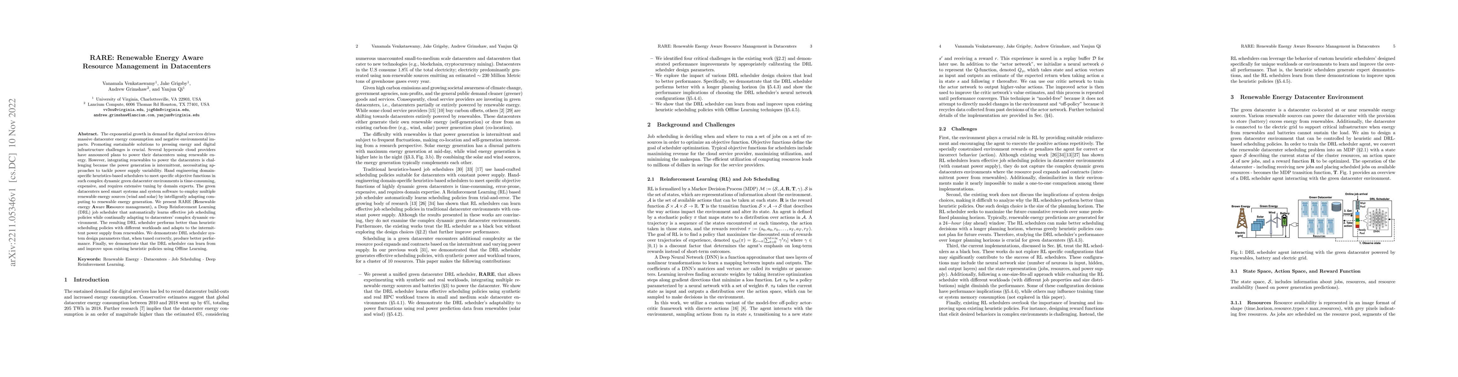 Thumbnail for RARE: Renewable Energy Aware Resource Management in Datacenters