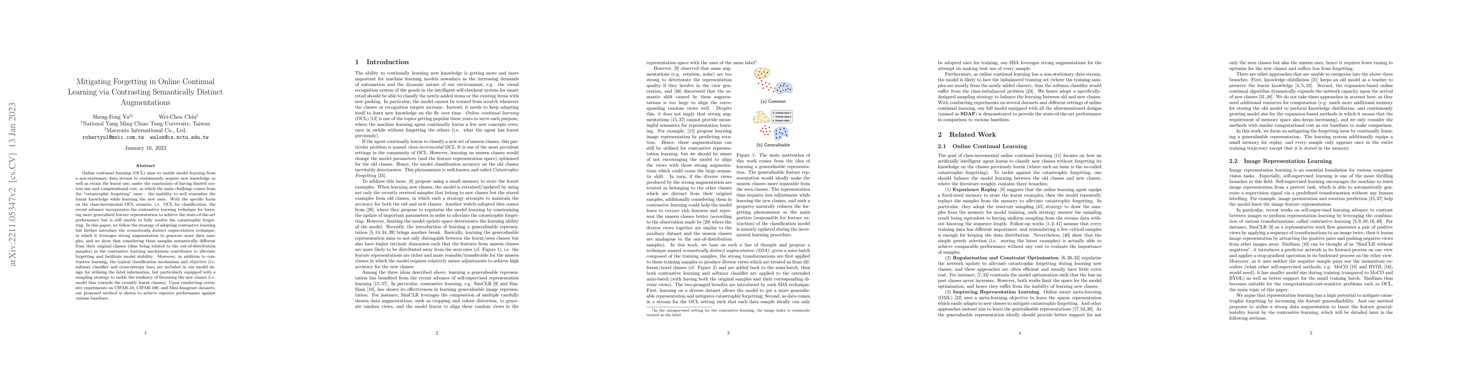 Thumbnail for Mitigating Forgetting in Online Continual Learning via Contrasting
  Semantically Distinct Augmentations