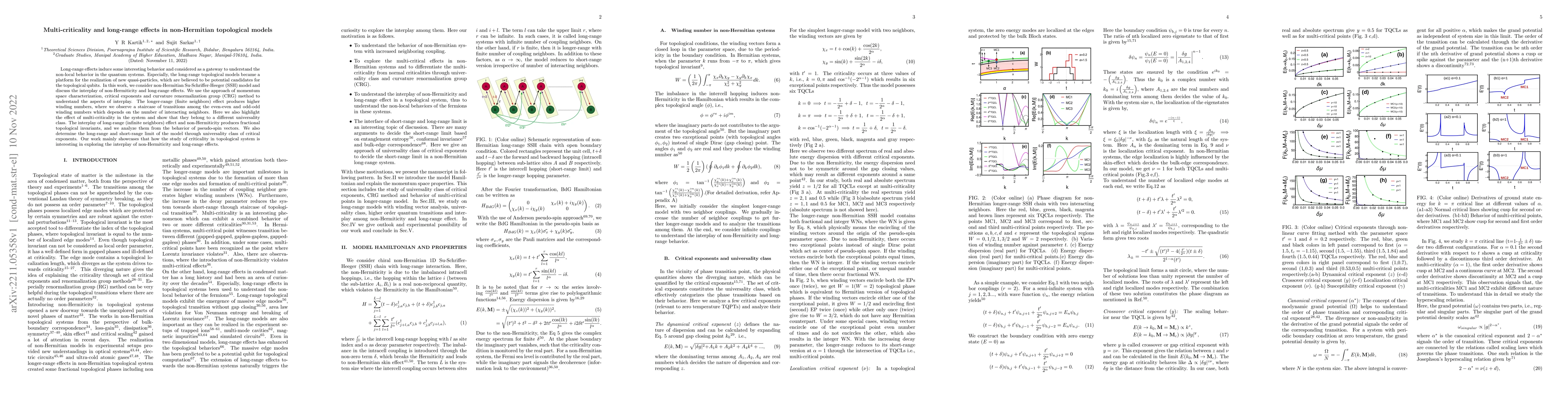 Thumbnail for Multi-criticality and long-range effects in non-Hermitian topological
  models