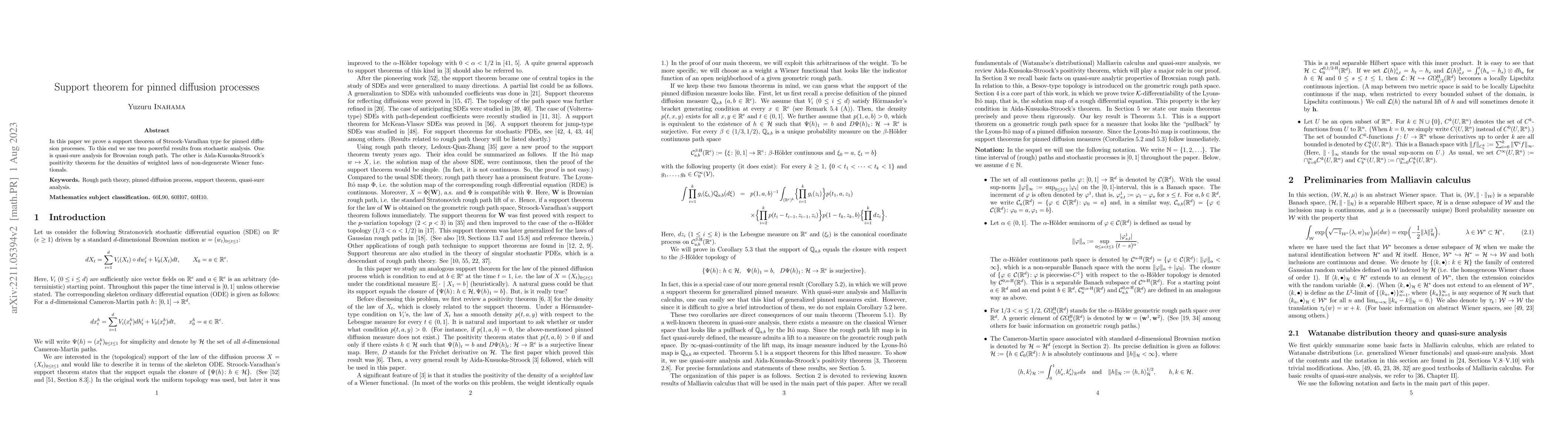 Thumbnail for Support theorem for pinned diffusion processes