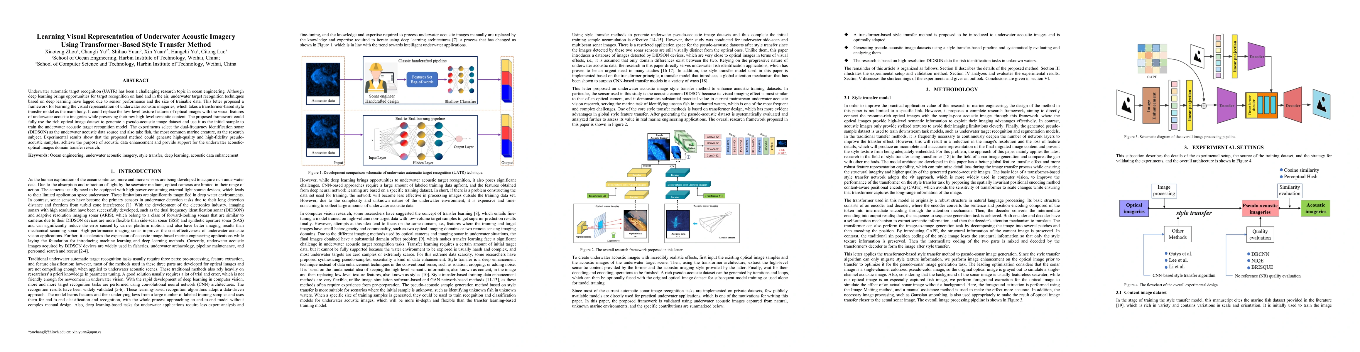 Thumbnail for Learning Visual Representation of Underwater Acoustic Imagery Using
  Transformer-Based Style Transfer Method
