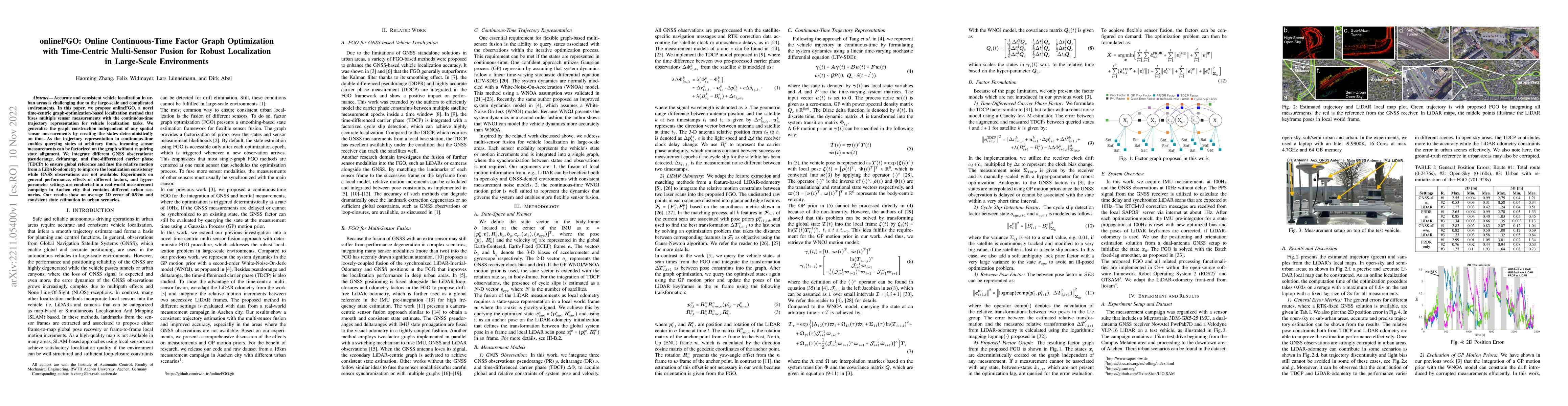 Thumbnail for onlineFGO: Online Continuous-Time Factor Graph Optimization with
  Time-Centric Multi-Sensor Fusion for Robust Localization in Large-Scale
  Environments
