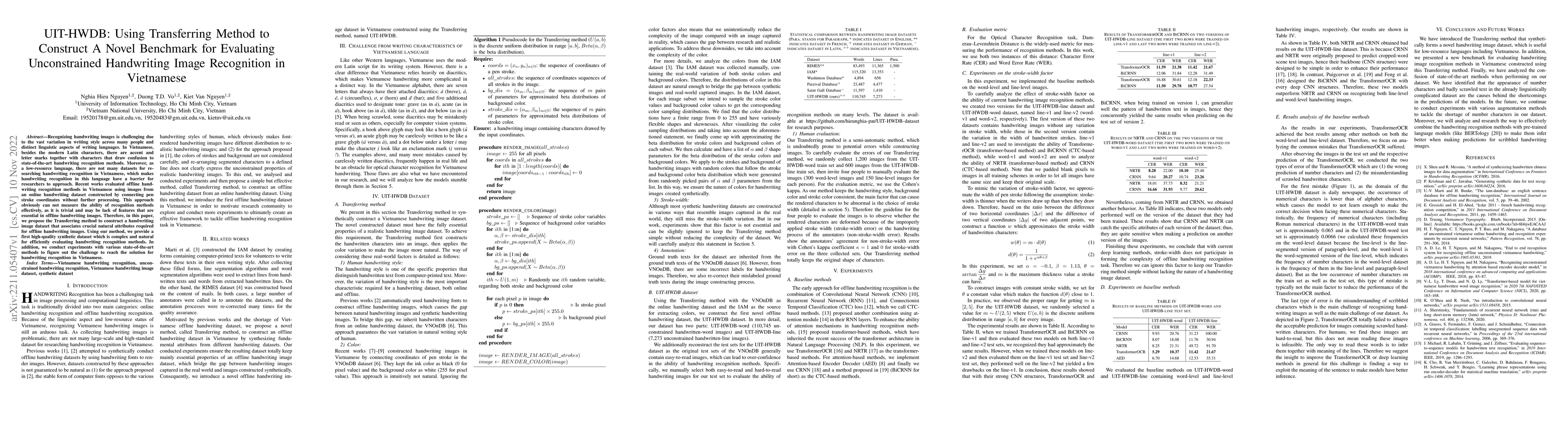 Thumbnail for UIT-HWDB: Using Transferring Method to Construct A Novel Benchmark for
  Evaluating Unconstrained Handwriting Image Recognition in Vietnamese