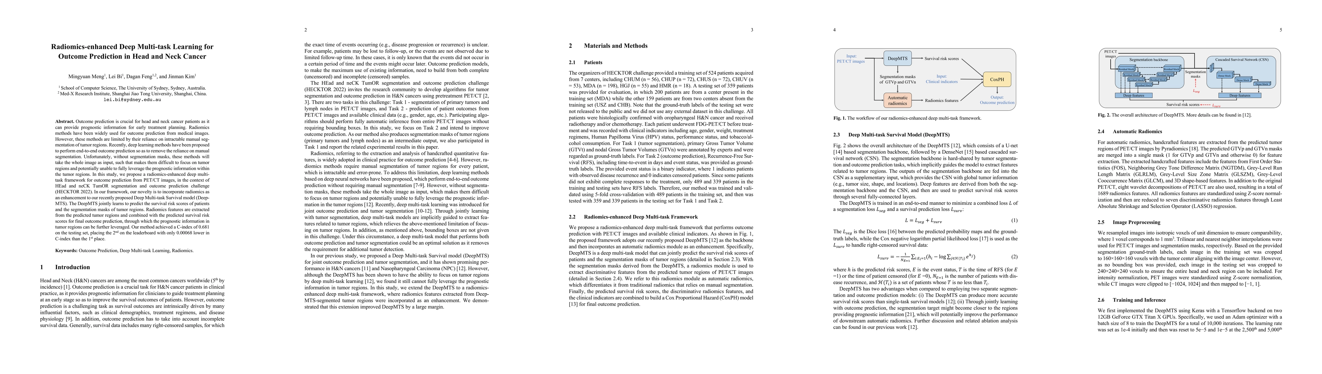 Thumbnail for Radiomics-enhanced Deep Multi-task Learning for Outcome Prediction in
  Head and Neck Cancer