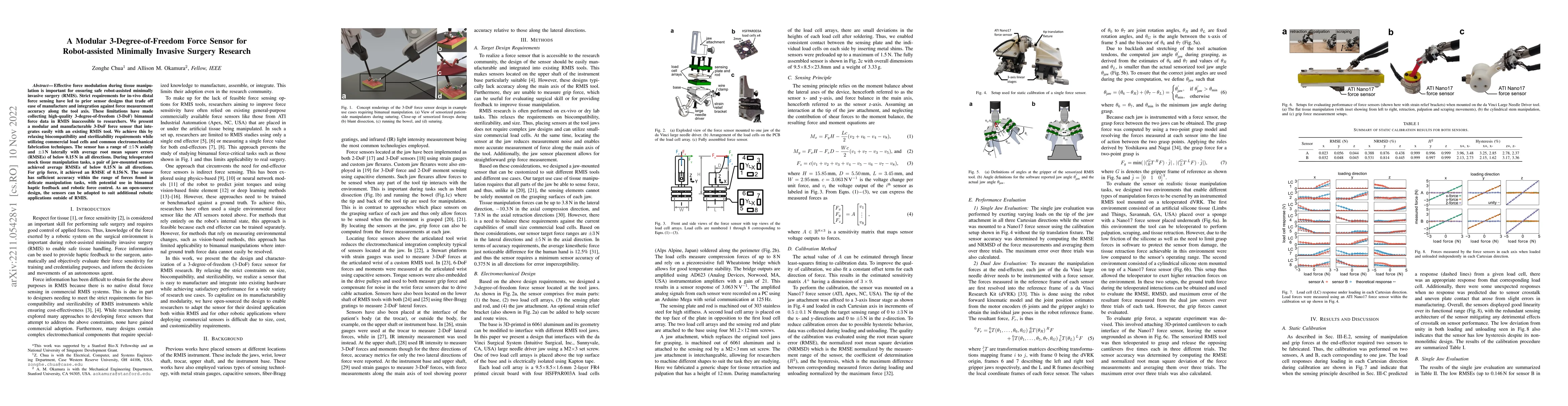 Thumbnail for A Modular 3-Degree-of-Freedom Force Sensor for Robot-assisted Minimally
  Invasive Surgery Research