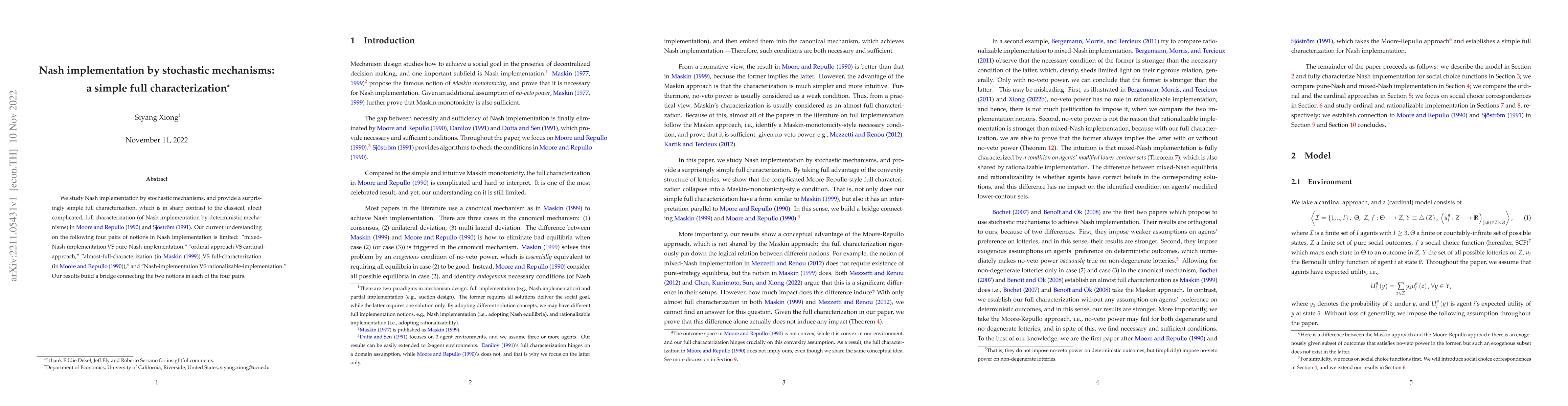 Thumbnail for Nash implementation by stochastic mechanisms: a simple full
  characterization