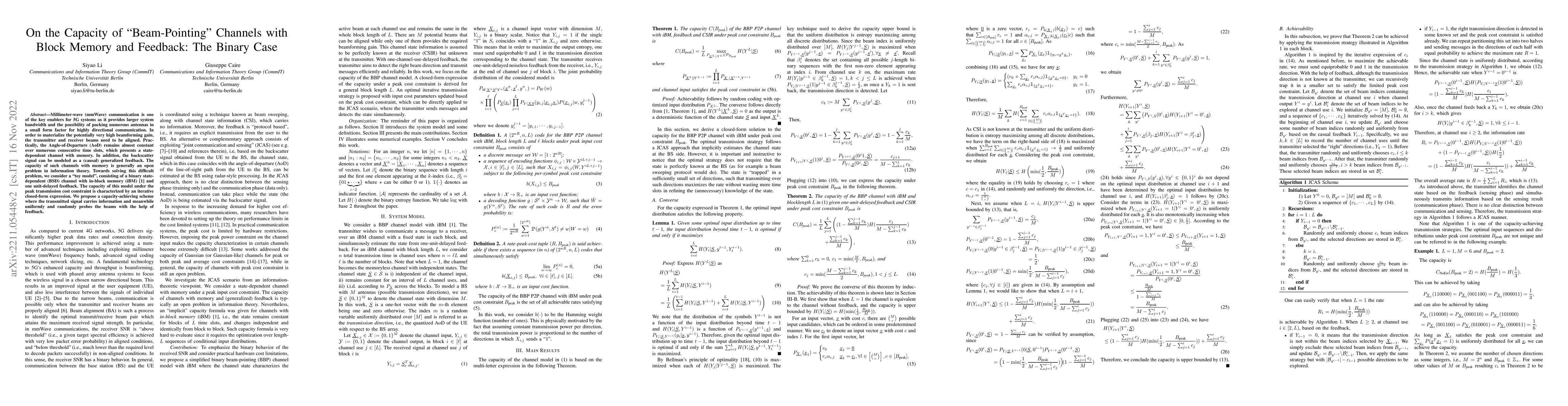 Thumbnail for On the Capacity of "Beam-Pointing" Channels with Block Memory and
  Feedback: The Binary Case