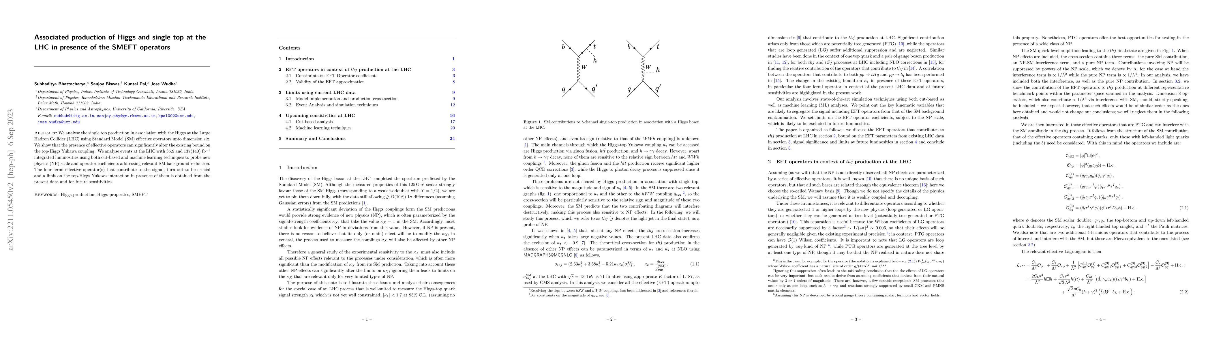 Thumbnail for Associated production of Higgs and single top at the LHC in presence of
  the SMEFT operators