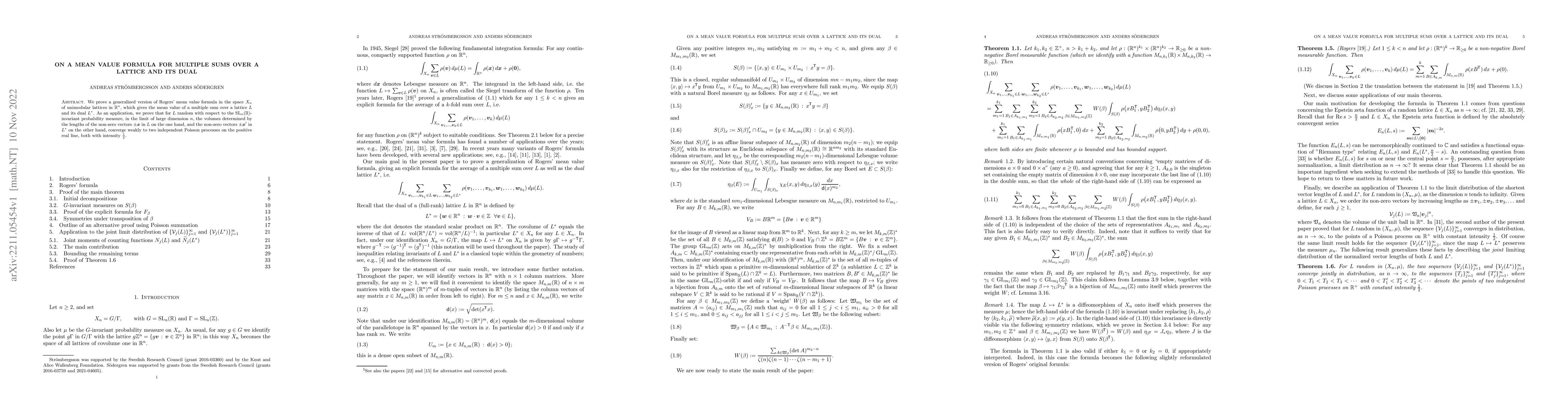Thumbnail for On a mean value formula for multiple sums over a lattice and its dual