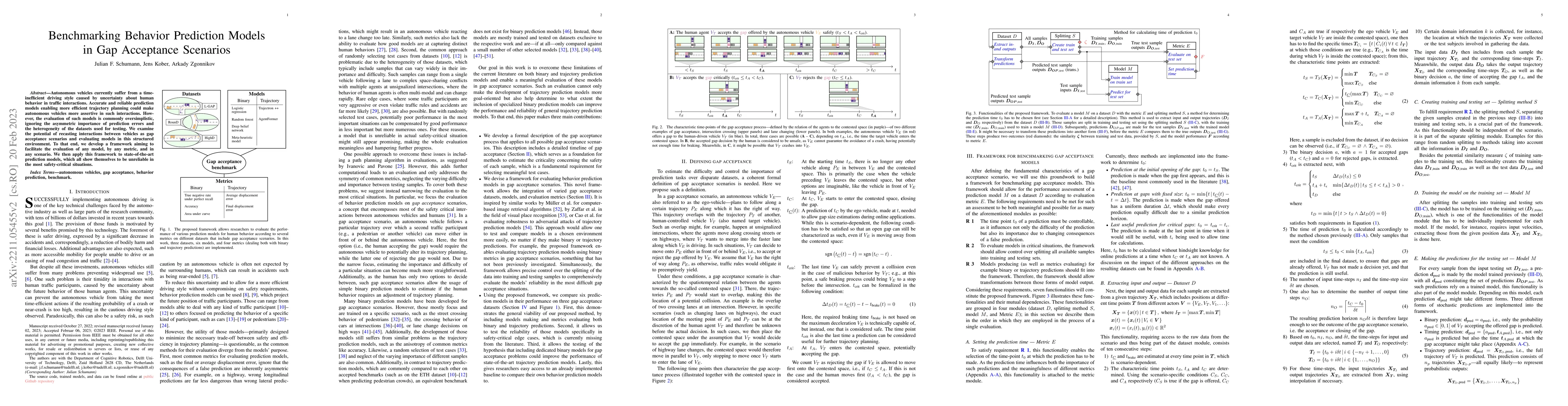 Thumbnail for Benchmark for Models Predicting Human Behavior in Gap Acceptance
  Scenarios