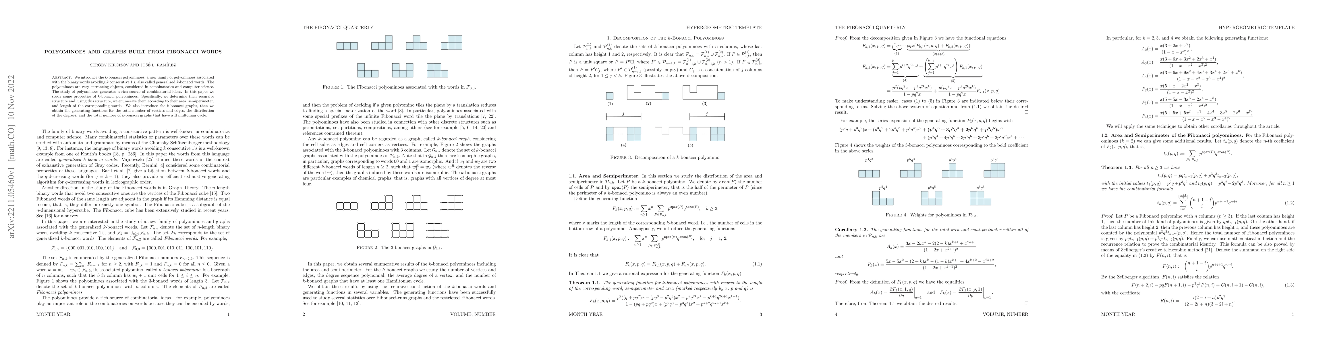 Thumbnail for Polyominoes and graphs built from Fibonacci words