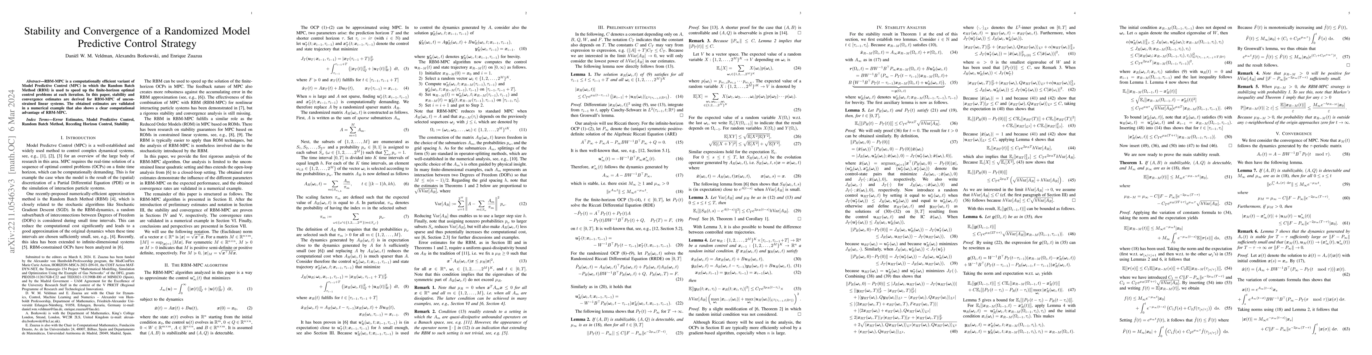 Thumbnail for Stability and Convergence of a Randomized Model Predictive Control
  Strategy