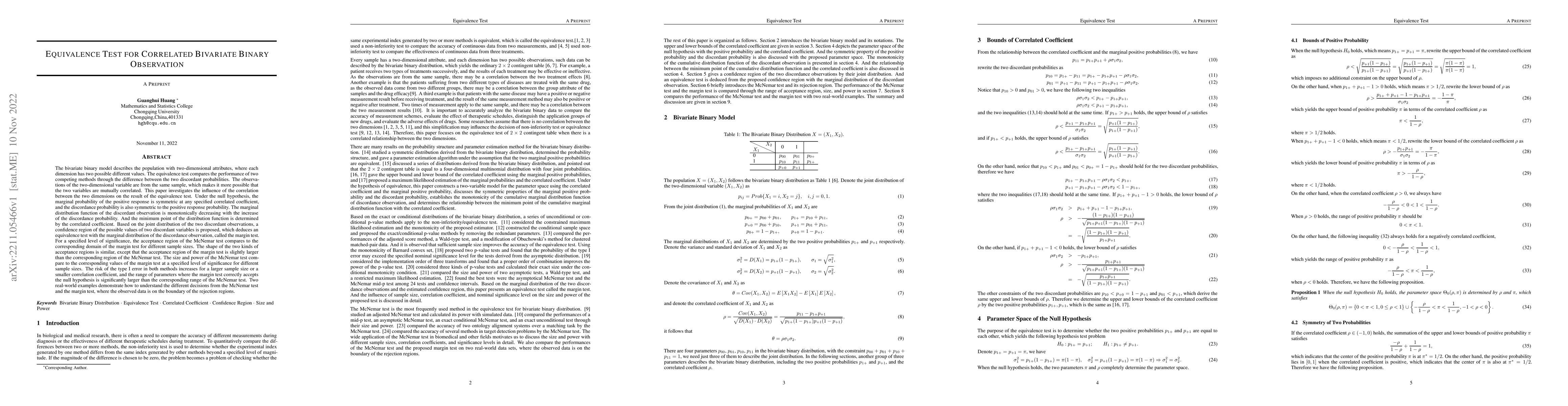 Thumbnail for Equivalence Test for Correlated Bivariate Binary Observation