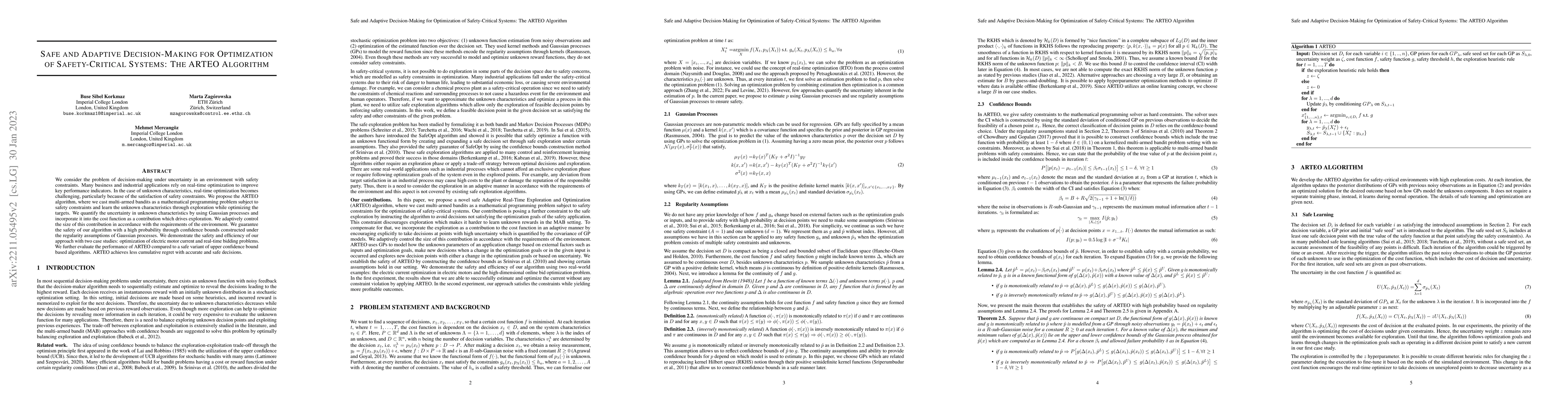 Thumbnail for Safe and Adaptive Decision-Making for Optimization of Safety-Critical
  Systems: The ARTEO Algorithm