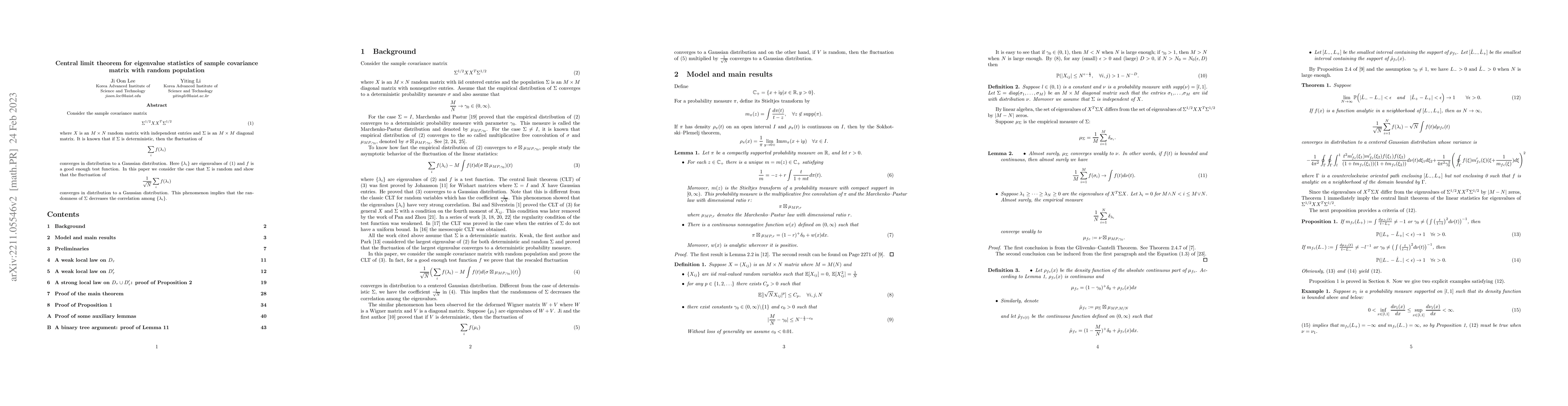 Thumbnail for Central limit theorem for eigenvalue statistics of sample covariance
  matrix with random population