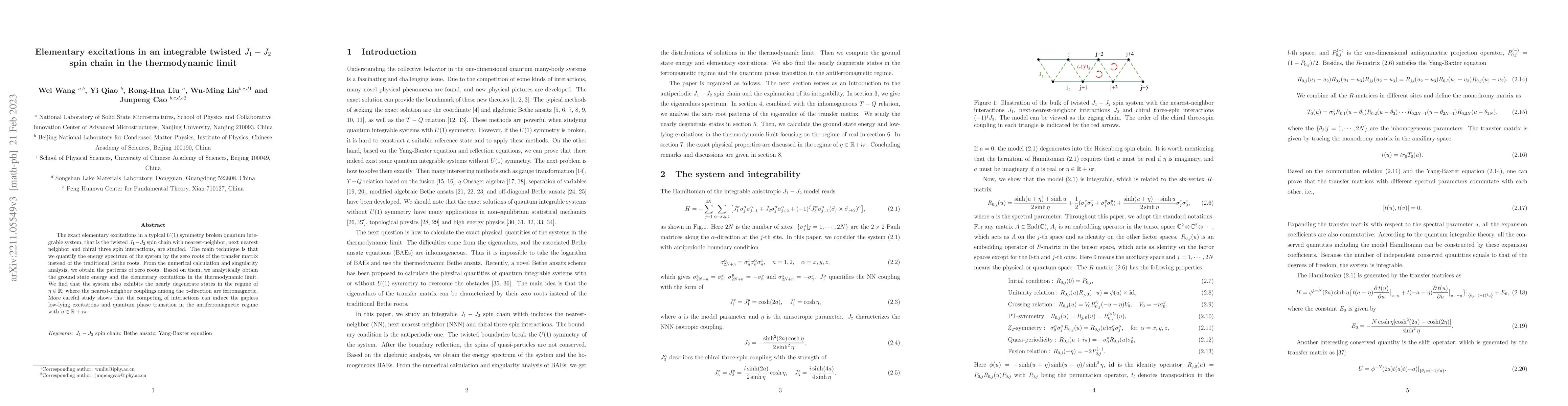 Thumbnail for Elementary excitations in an integrable twisted J1-J2 spin chain in the
  thermodynamic limit