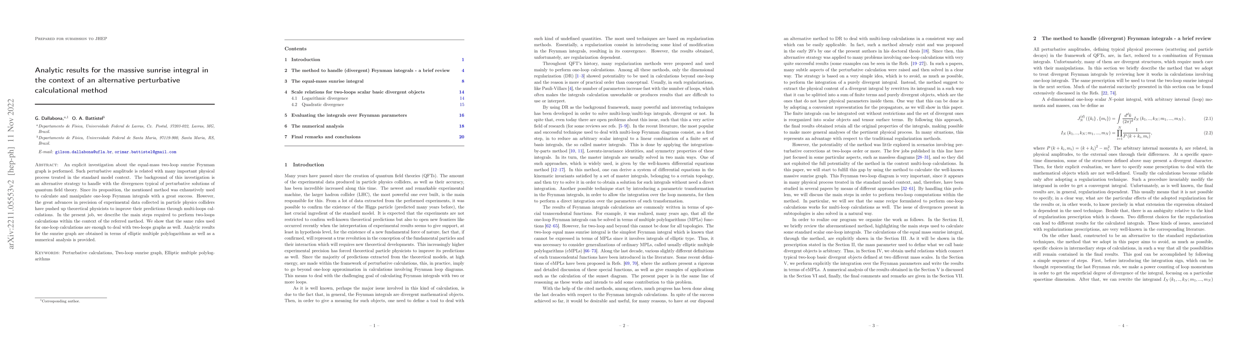 Thumbnail for Analytic results for the massive sunrise integral in the context of an
  alternative perturbative calculational method