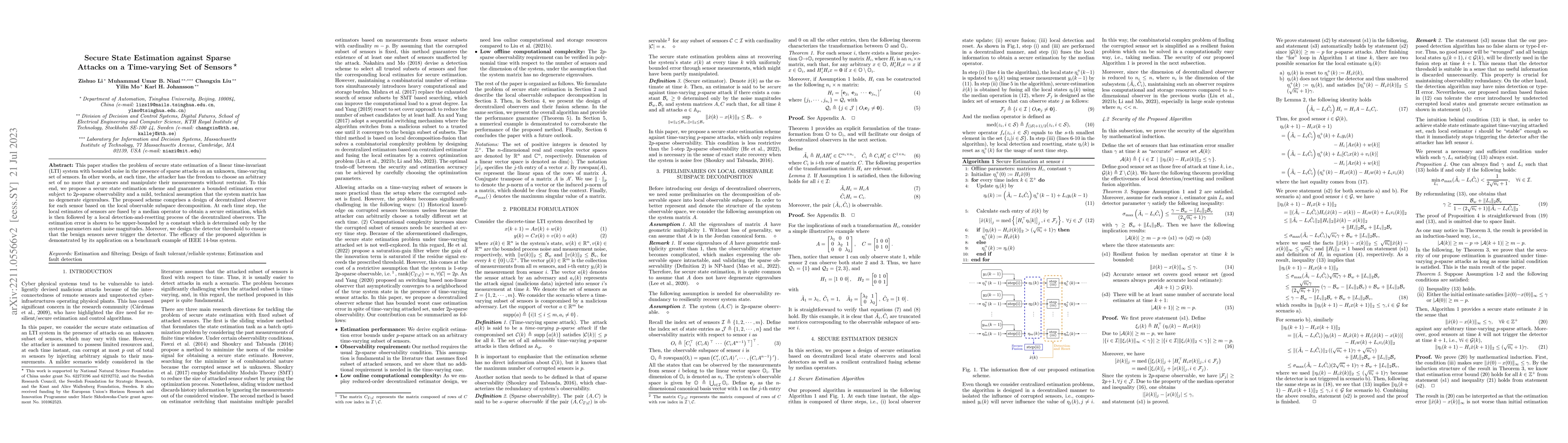 Thumbnail for Secure State Estimation against Sparse Attacks on a Time-varying Set of
  Sensors