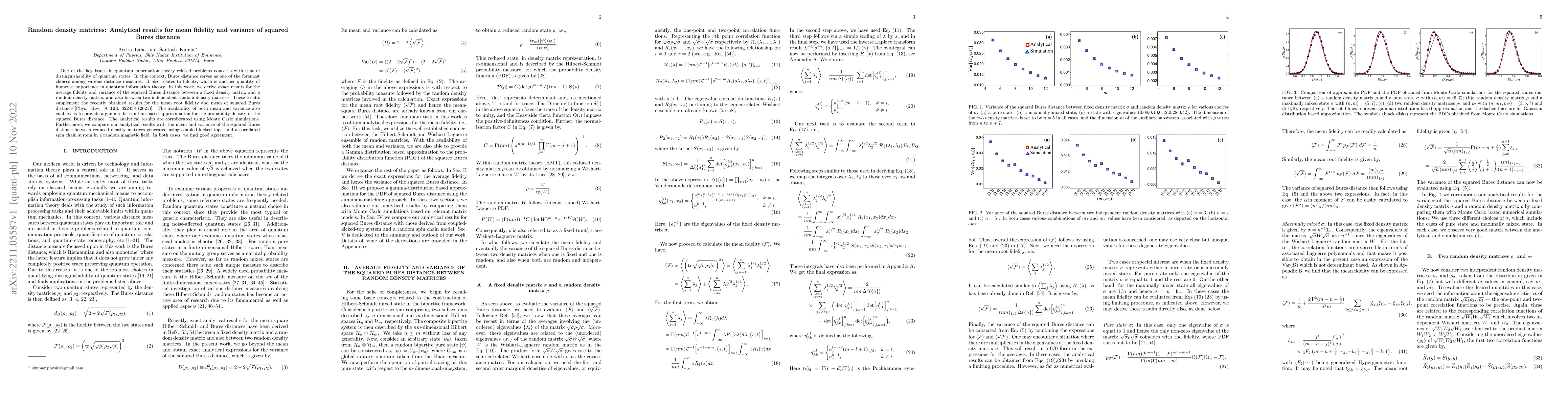 Thumbnail for Random density matrices: Analytical results for mean fidelity and
  variance of squared Bures distance