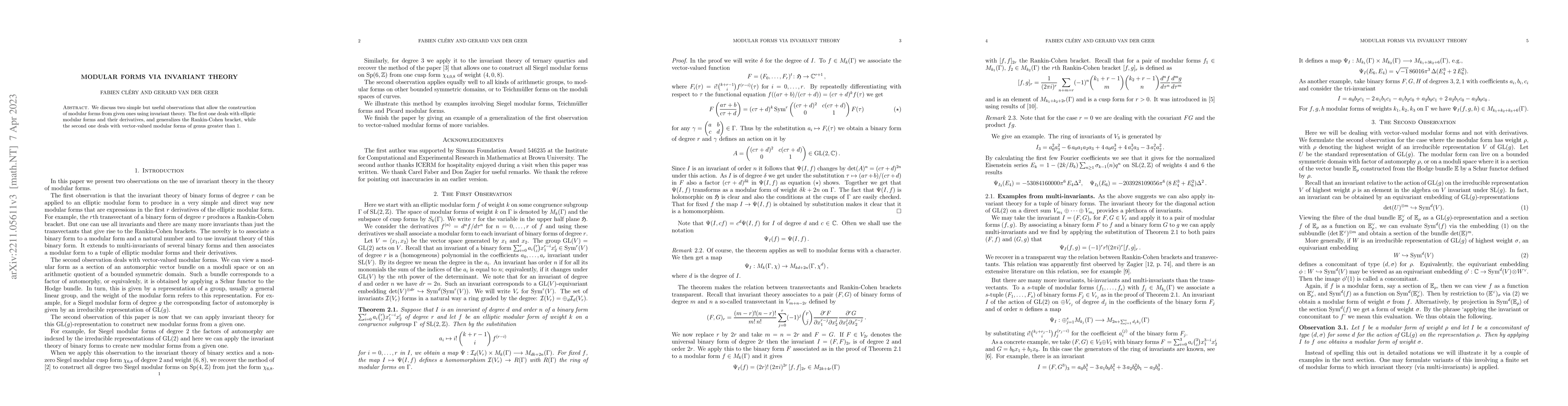 Thumbnail for Modular forms via invariant theory