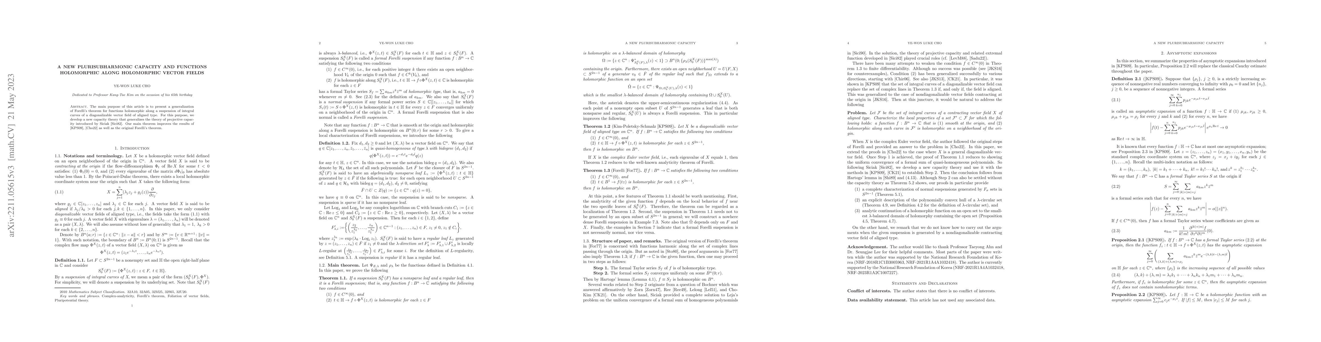 Thumbnail for A new plurisubharmonic capacity and functions holomorphic along
  holomorphic vector fields