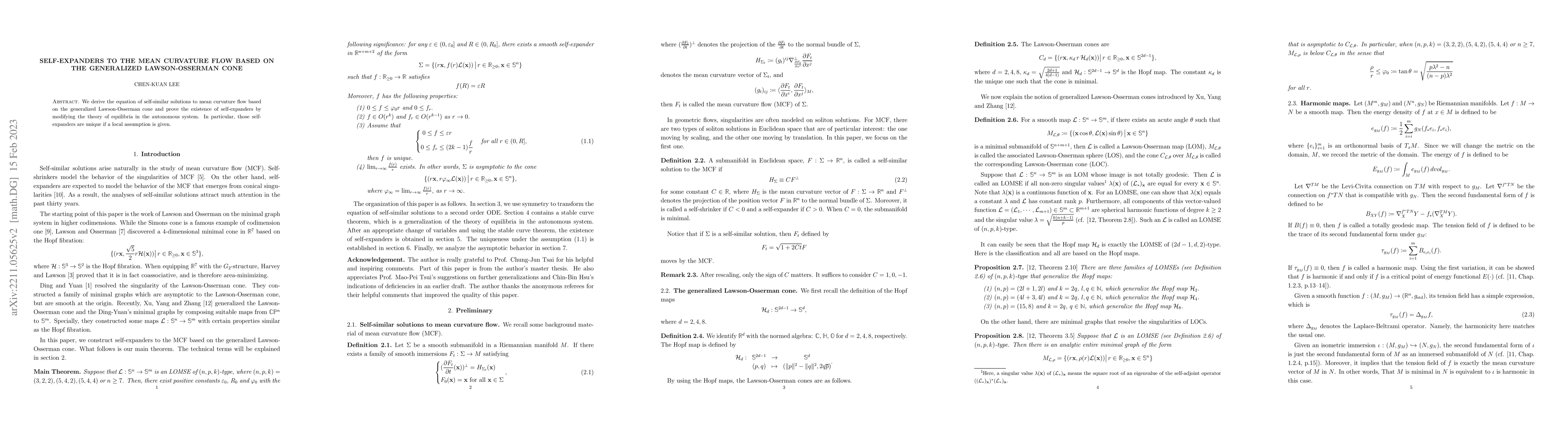 Thumbnail for Self-expanders to the mean curvature flow based on the generalized
  Lawson-Osserman cone