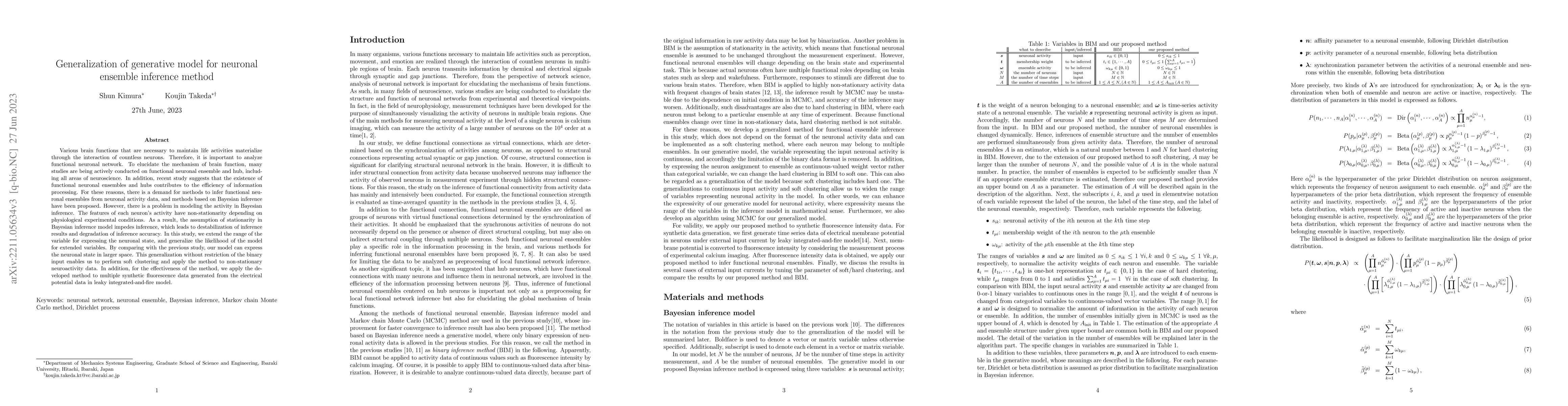 Thumbnail for Generalization of generative model for neuronal ensemble inference
  method