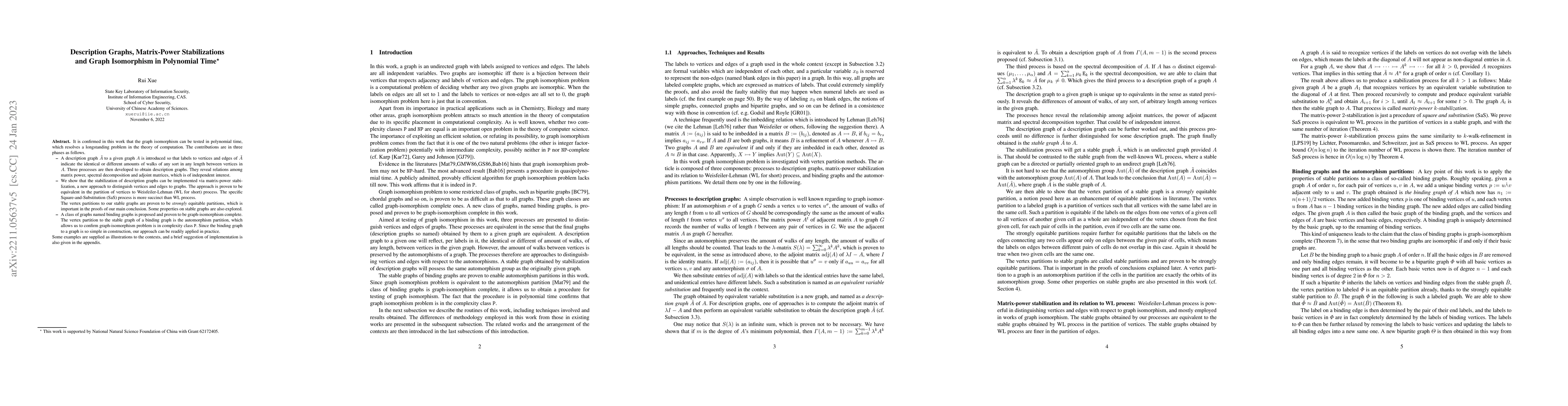 Thumbnail for Description Graphs, Matrix-Power Stabilizations and Graph Isomorphism in
  Polynomial Time