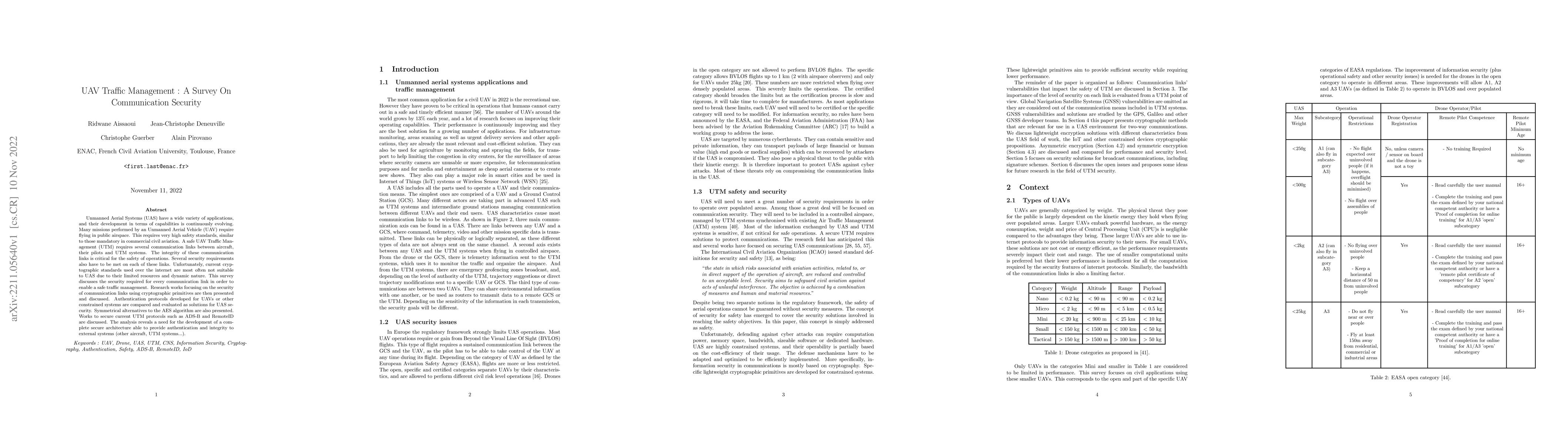 Thumbnail for UAV Traffic Management : A Survey On Communication Security