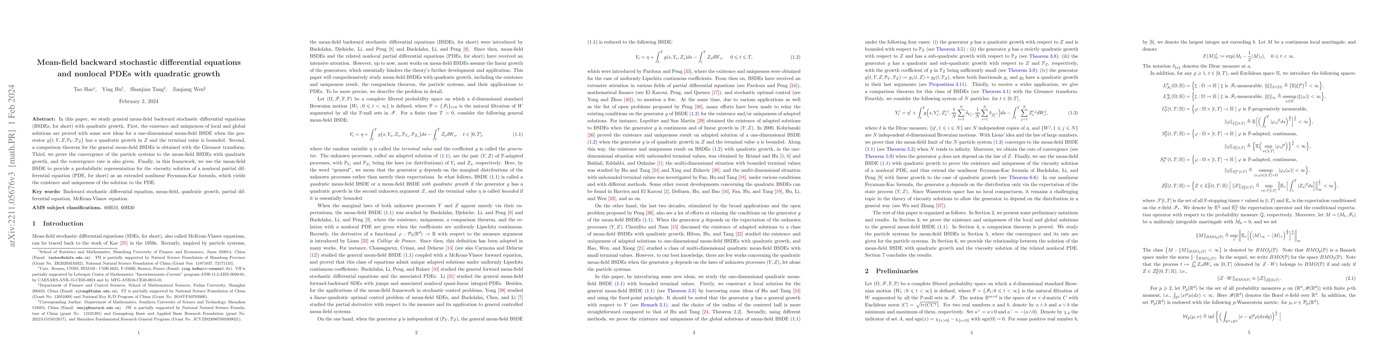 Thumbnail for Mean-field backward stochastic differential equations and nonlocal PDEs
  with quadratic growth