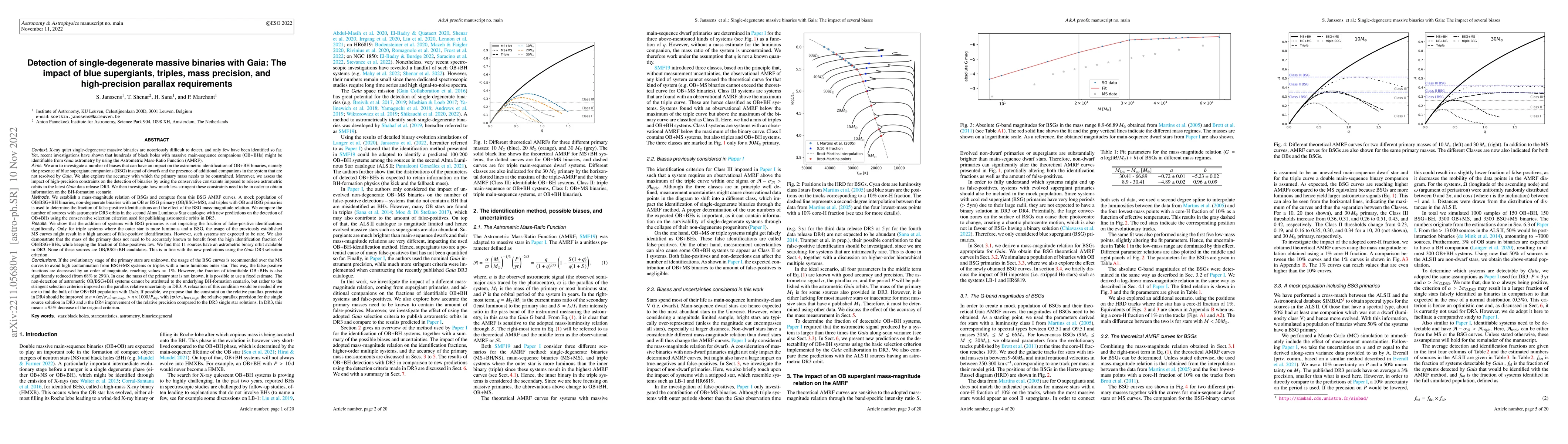Thumbnail for Detection of single-degenerate massive binaries with Gaia: The impact of
  blue supergiants, triples, mass precision, and high-precision parallax
  requirements