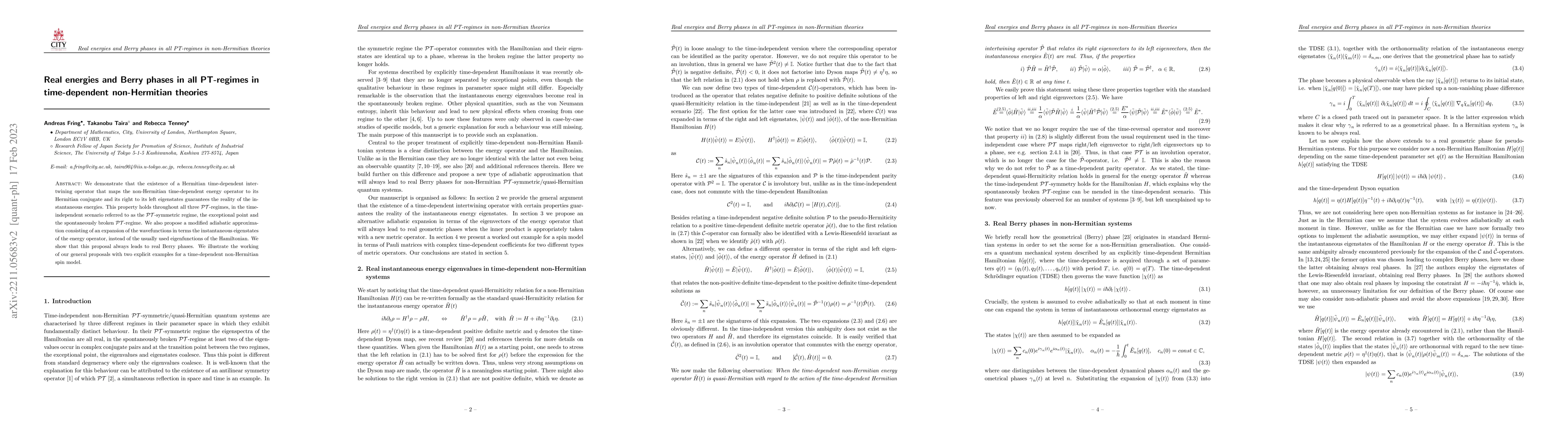 Thumbnail for Real energies and Berry phases in all PT-regimes in time-dependent
  non-Hermitian theories