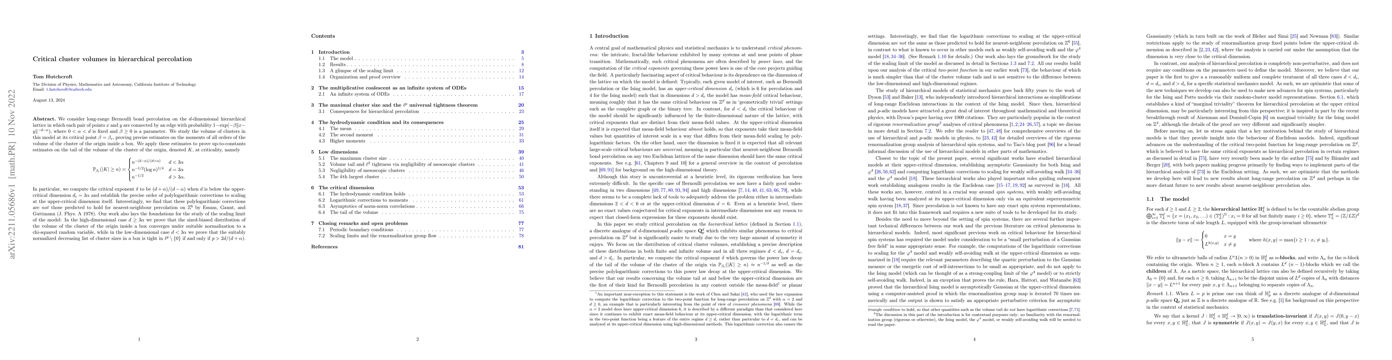 Thumbnail for Critical cluster volumes in hierarchical percolation