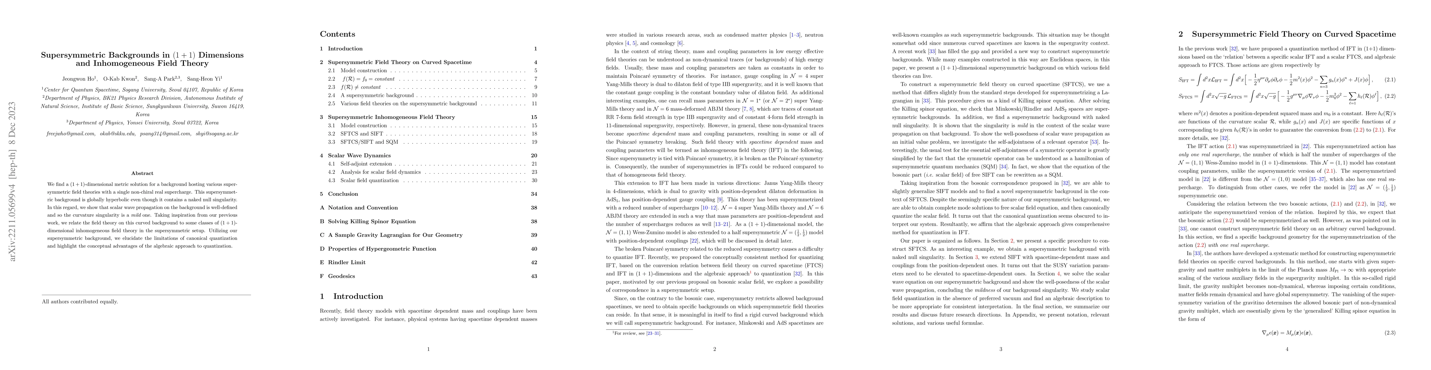 Thumbnail for Supersymmetric Backgrounds in $(1+1)$ Dimensions and Inhomogeneous Field
  Theory
