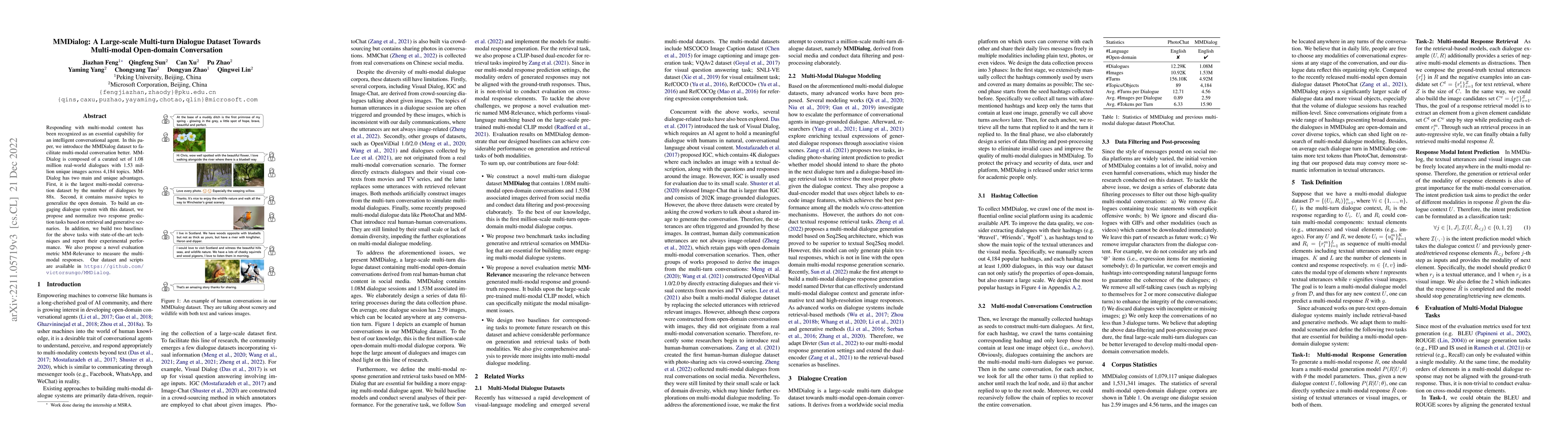 Thumbnail for MMDialog: A Large-scale Multi-turn Dialogue Dataset Towards Multi-modal
  Open-domain Conversation