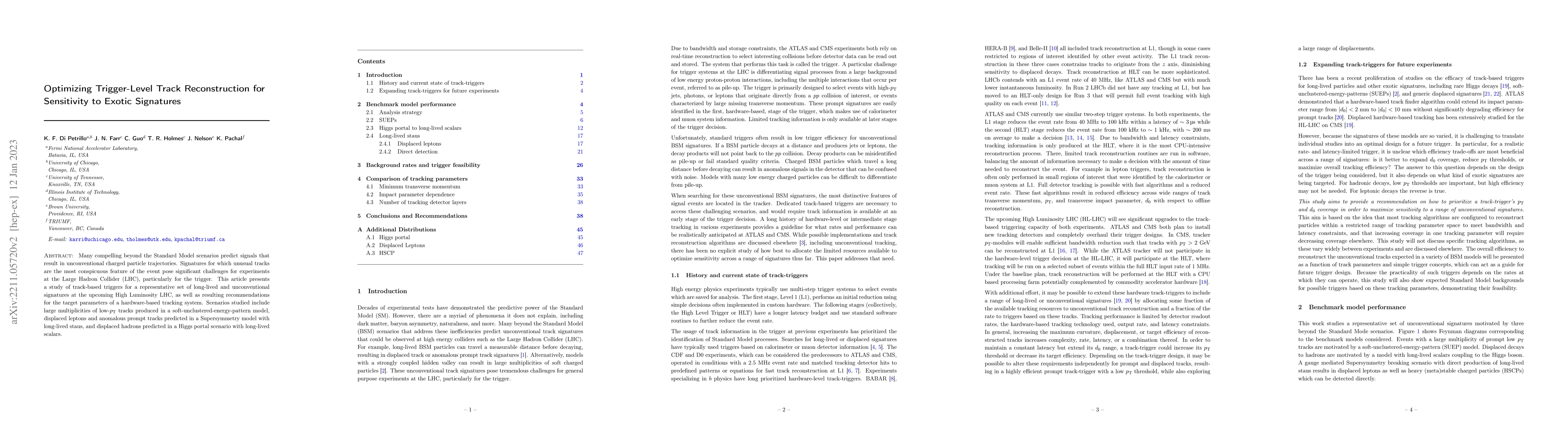 Thumbnail for Optimizing Trigger-Level Track Reconstruction for Sensitivity to Exotic
  Signatures