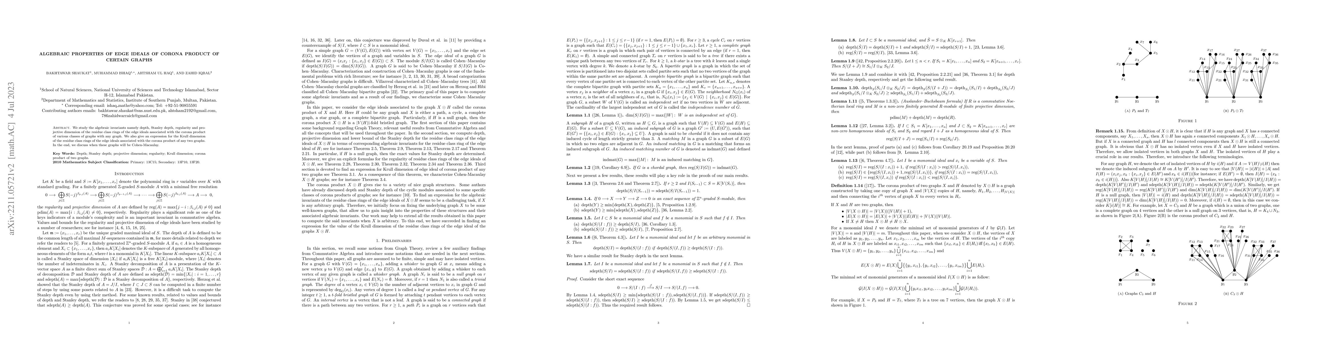 Thumbnail for Algebraic Properties of Edge Ideals of Corona Product of Certain Graphs