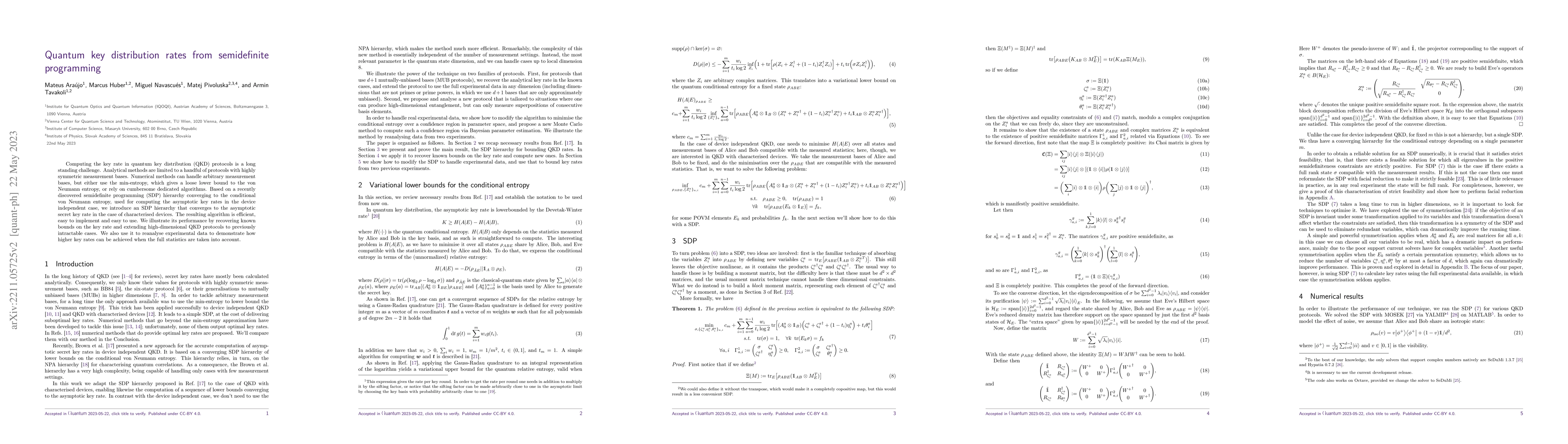 Thumbnail for Quantum key distribution rates from semidefinite programming