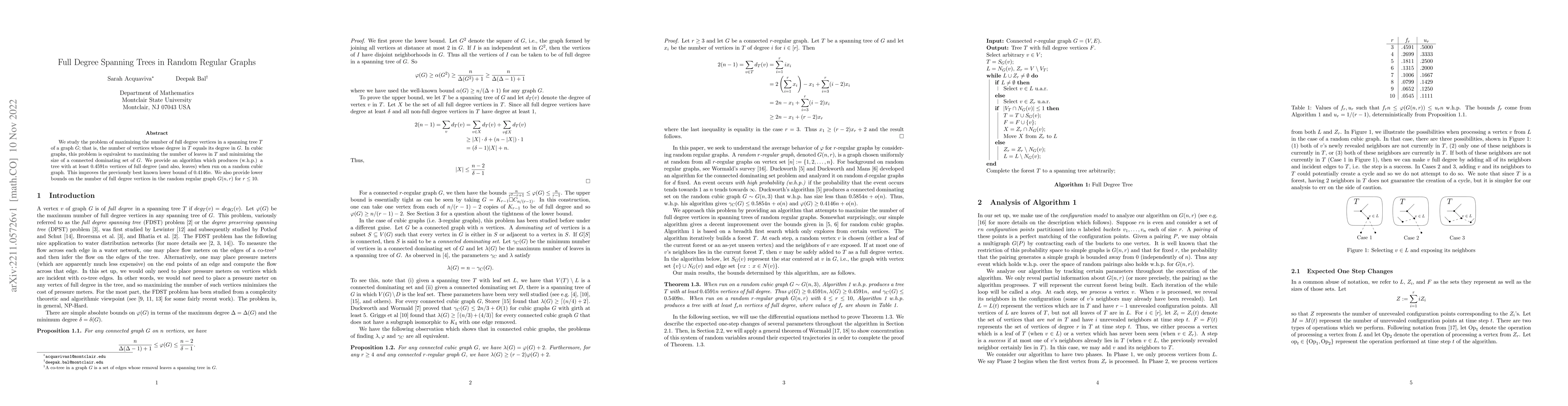 Thumbnail for Full Degree Spanning Trees in Random Regular Graphs