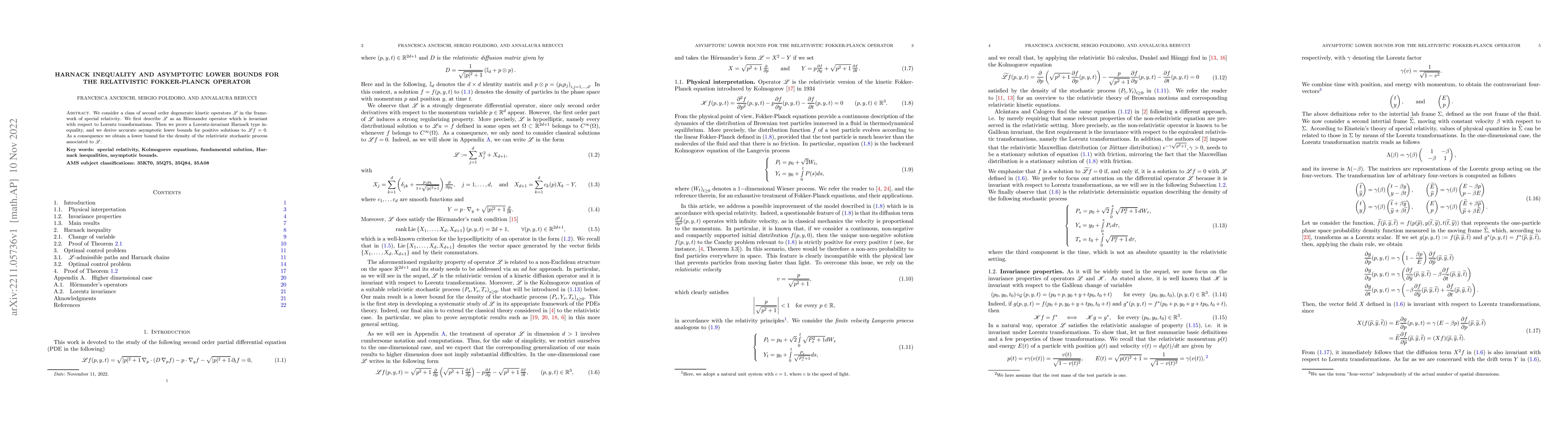 Thumbnail for Harnack inequality and asymptotic lower bounds for the relativistic
  Fokker-Planck operator