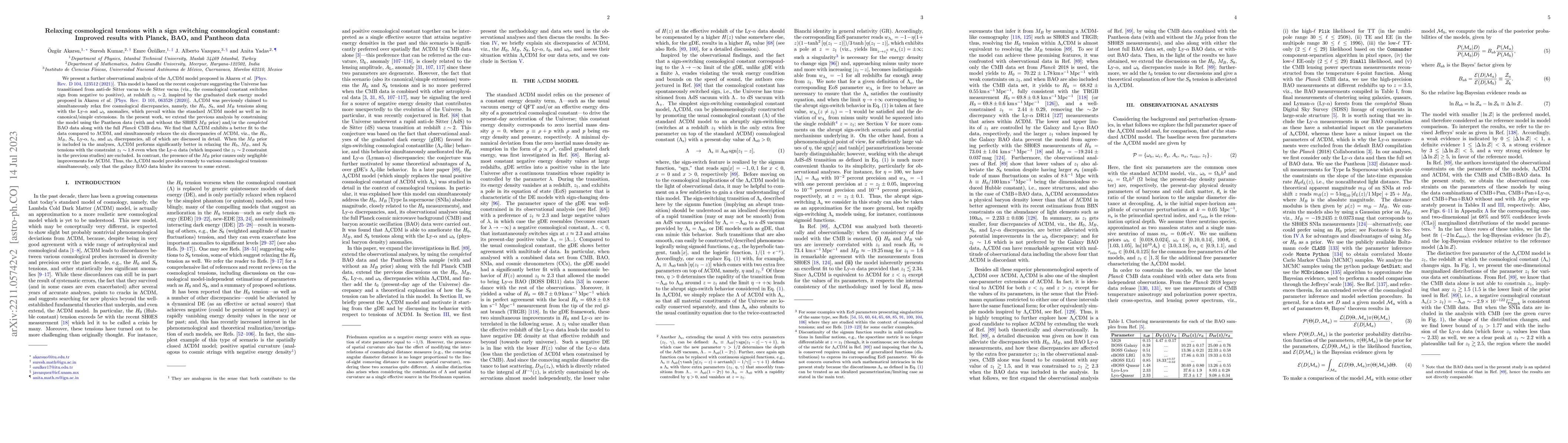 Thumbnail for Relaxing cosmological tensions with a sign switching cosmological
  constant: Improved results with Planck, BAO, and Pantheon data