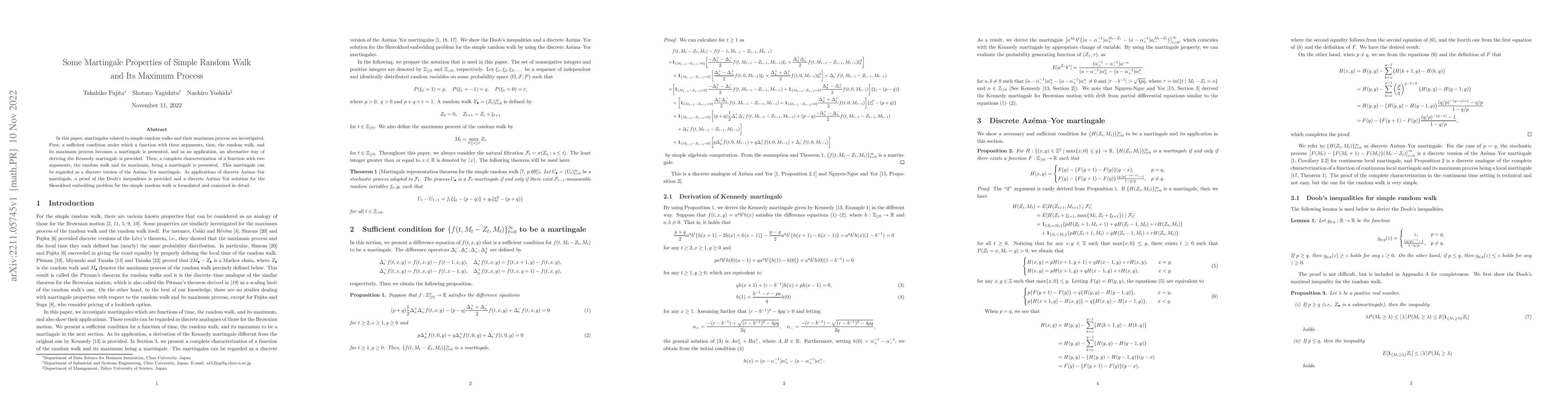 Thumbnail for Some Martingale Properties of Simple Random Walk and Its Maximum Process