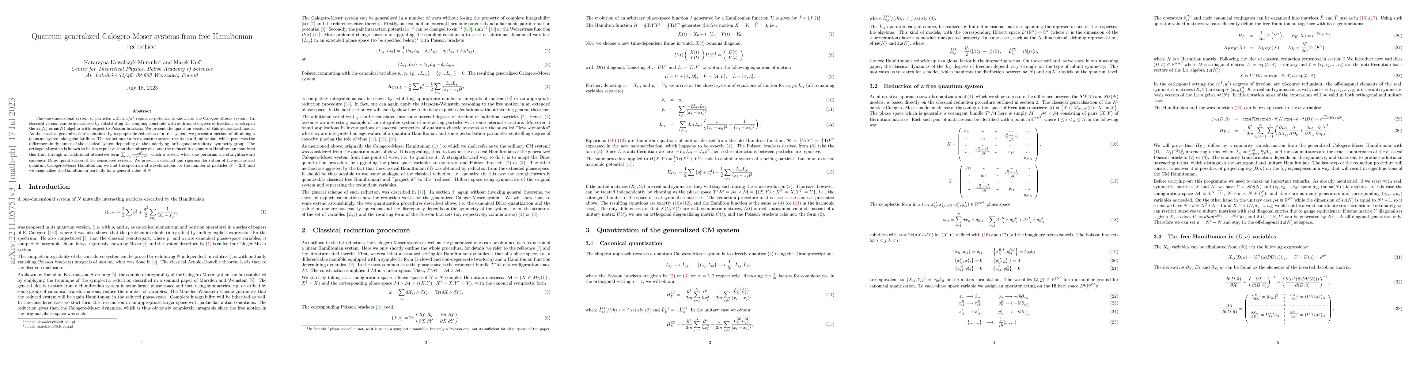 Thumbnail for Quantum generalized Calogero-Moser systems from free Hamiltonian
  reduction