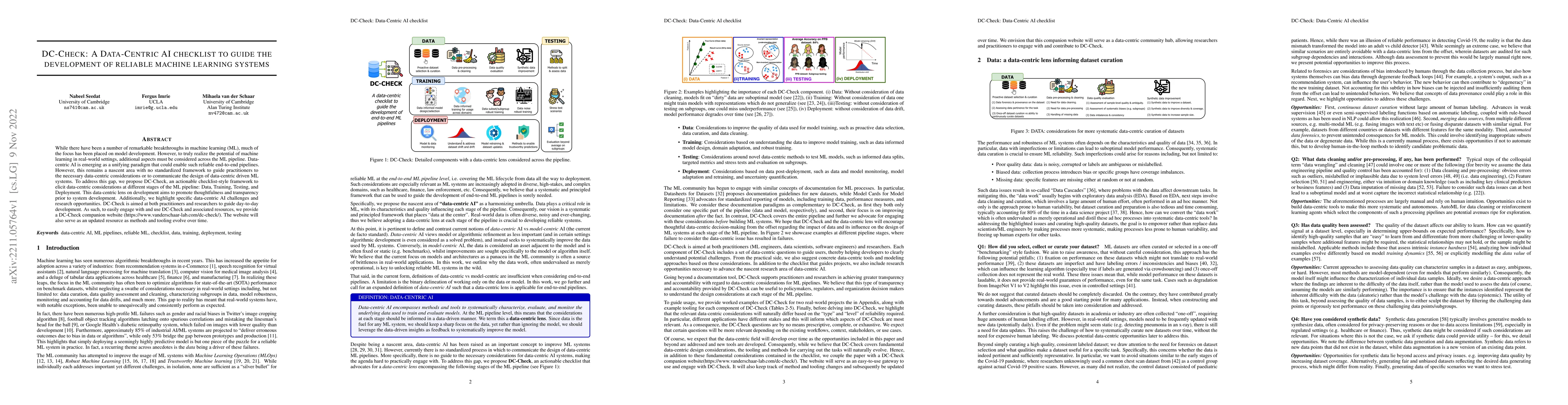 Thumbnail for DC-Check: A Data-Centric AI checklist to guide the development of
  reliable machine learning systems