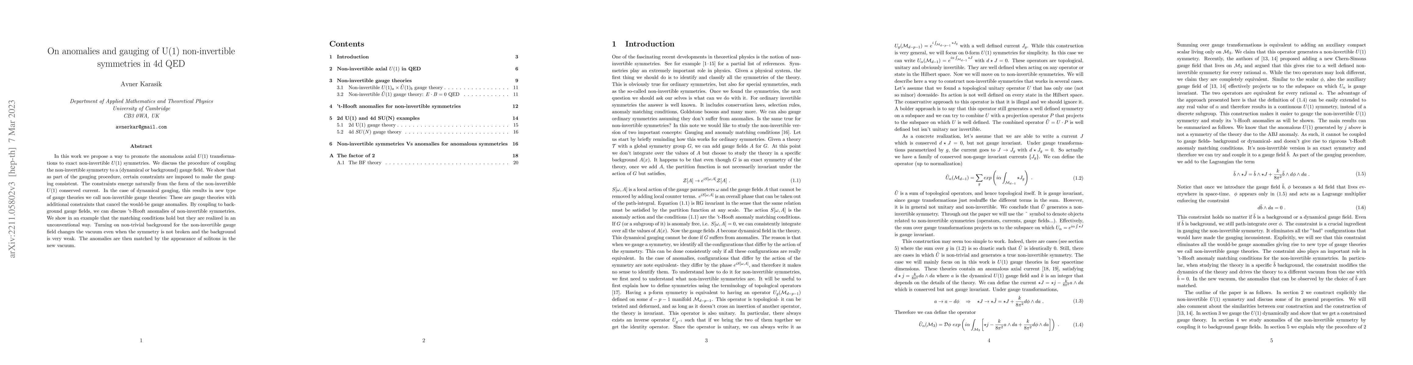 Thumbnail for On anomalies and gauging of U(1) non-invertible symmetries in 4d QED