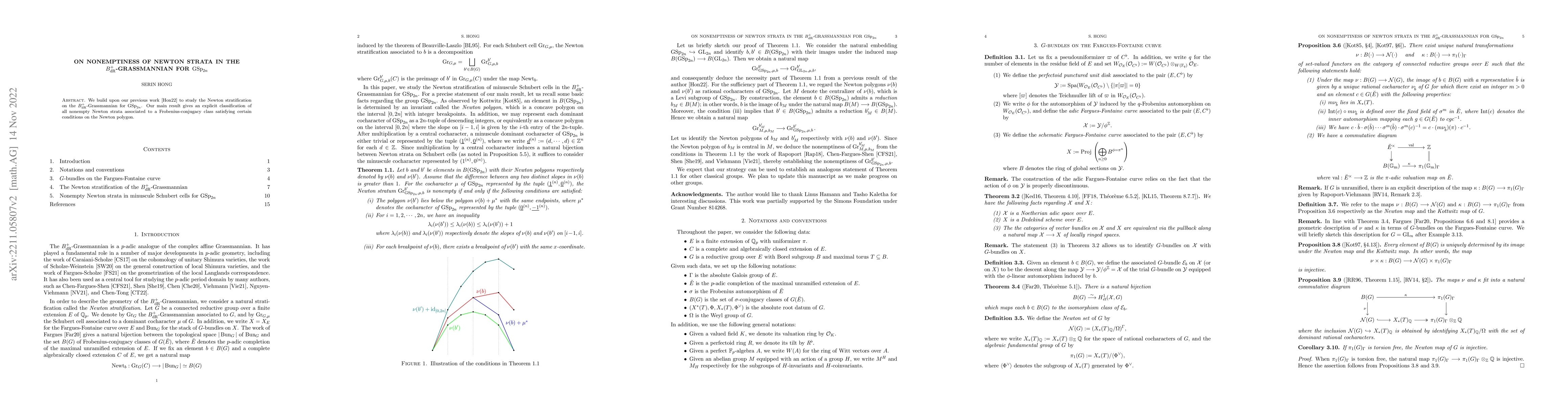 Thumbnail for On nonemptiness of Newton strata in the $B_\mathrm{dR}^+$-Grassmannian
  for $\mathrm{GSp}_{2n}$