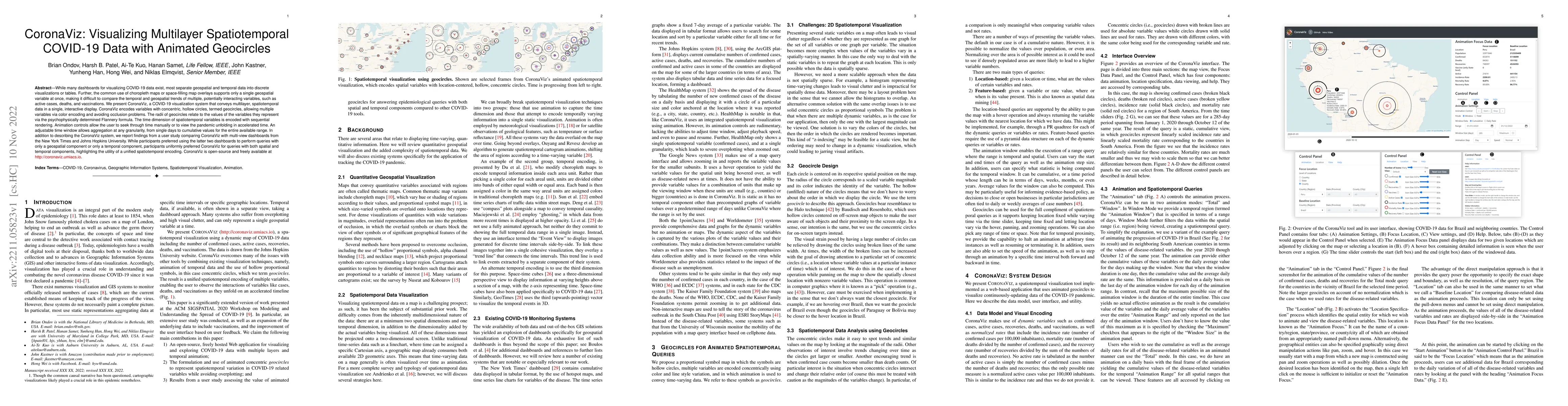 Thumbnail for CoronaViz: Visualizing Multilayer Spatiotemporal COVID-19 Data with
  Animated Geocircles