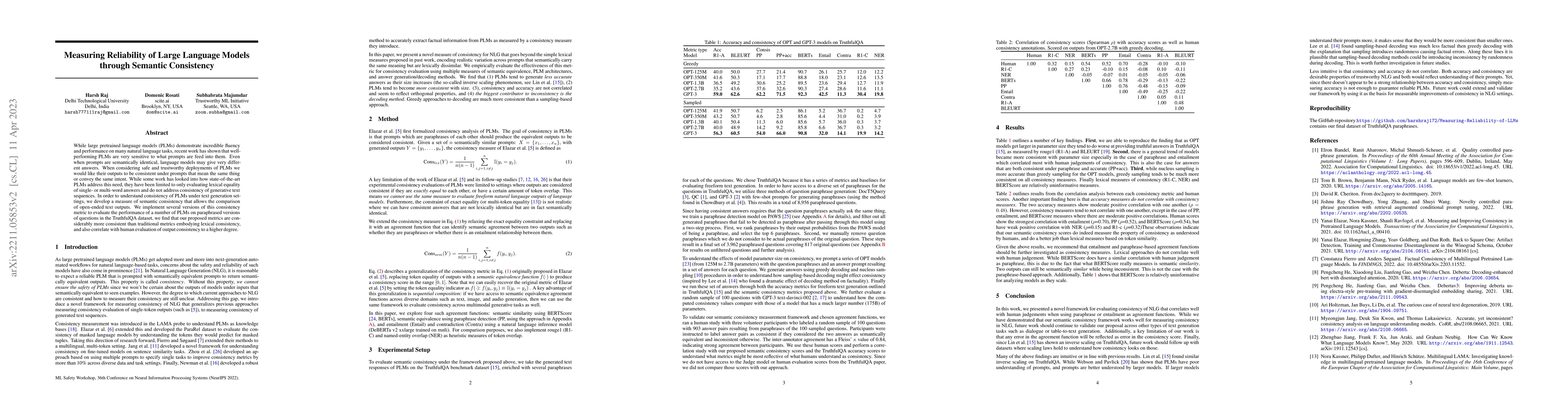 Thumbnail for Measuring Reliability of Large Language Models through Semantic
  Consistency